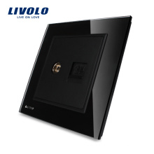 Livolo Manufacture Luxury Black Glass Panel 2 Gangs Wall Computer rj45 and TV Sockets Wall Electric Outlet VL-W292VC-11